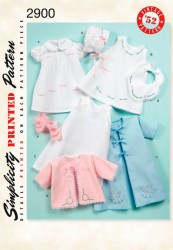 2900 RETRO 52 BABY DRESS,SLIP,SAC,BIB,BOOTIES,HAT PATTERN XXS-L